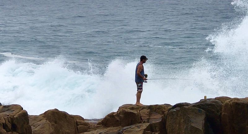 A bit of sea fishing off the rocks